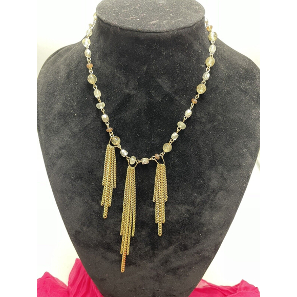 XC Axcess Gold Tone Beaded Chain Fringe Necklace Silver & Frosted Beads - Picture 2 of 4